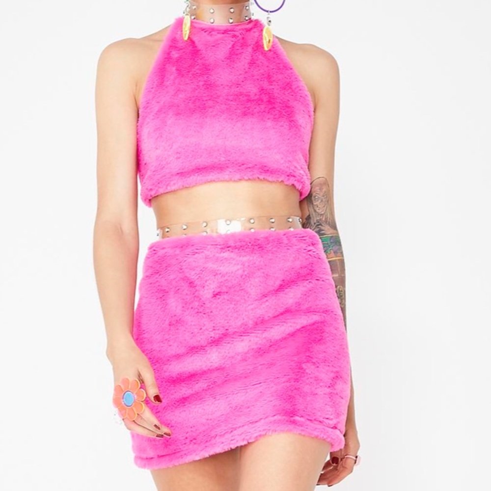 Pink fuzzy two piece set